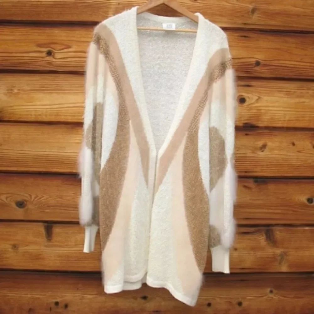NEW  Cream Angora Blend Fuzzy Cardigan Sweater